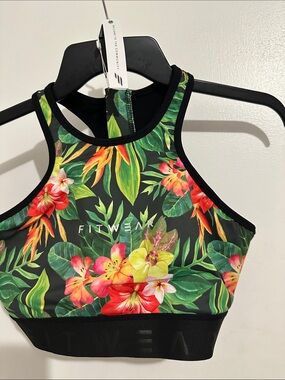 Fitwear Tropical Floral Sports Bra - Black & Multicolor